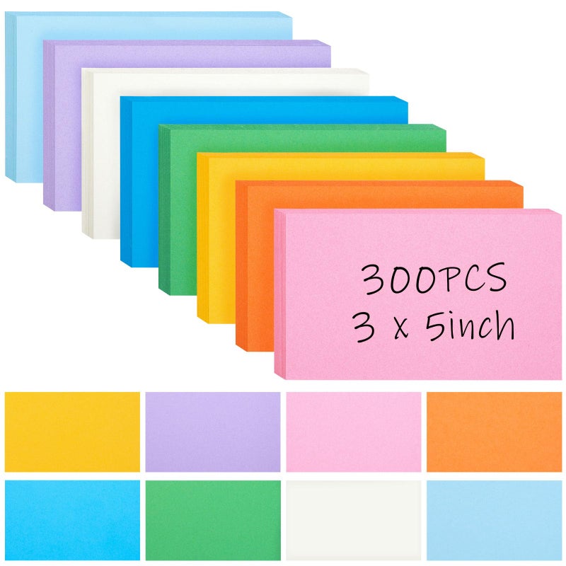 HEYPLACE 300PCS Colored Index Cards  3x5 Inch Flash Cards Study Cards Notecards for Studying School Office Game Cards - Image 1